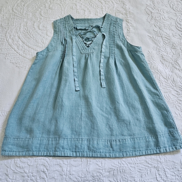 Artisan Ny Tops - Artisan NY 100% linen blue blouse lace up front coastal Lagenlook size M